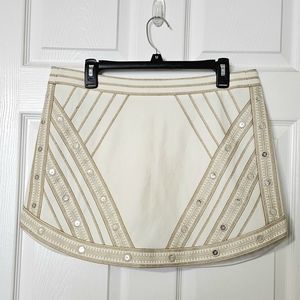 BCBG MaxAzaria Kanya Off White Beaded Sequin Miniskirt, Sz L
